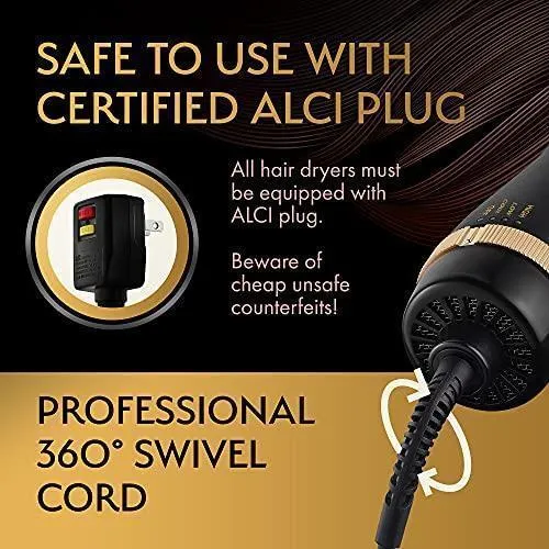 Professional Blowout Hair Dryer Brush, Black Gold Dryer and Volumizer, Hot Air Brush for Women, 75MM Oval Shape