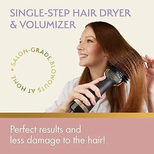 Professional Blowout Hair Dryer Brush, Black Gold Dryer and Volumizer, Hot Air Brush for Women, 75MM Oval Shape