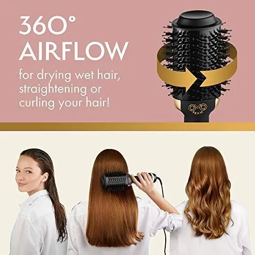 Professional Blowout Hair Dryer Brush, Black Gold Dryer and Volumizer, Hot Air Brush for Women, 75MM Oval Shape