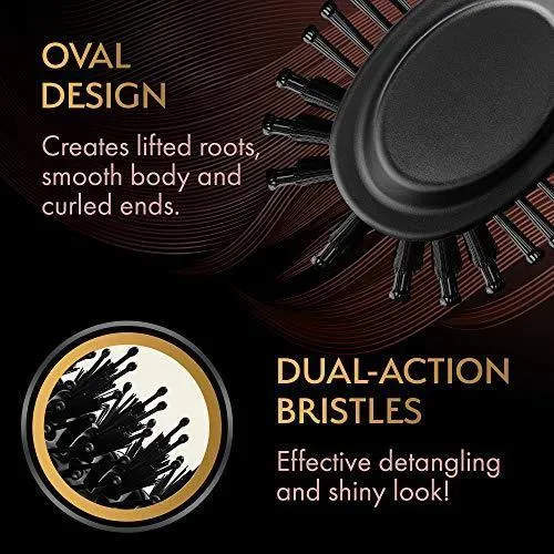 Professional Blowout Hair Dryer Brush, Black Gold Dryer and Volumizer, Hot Air Brush for Women, 75MM Oval Shape