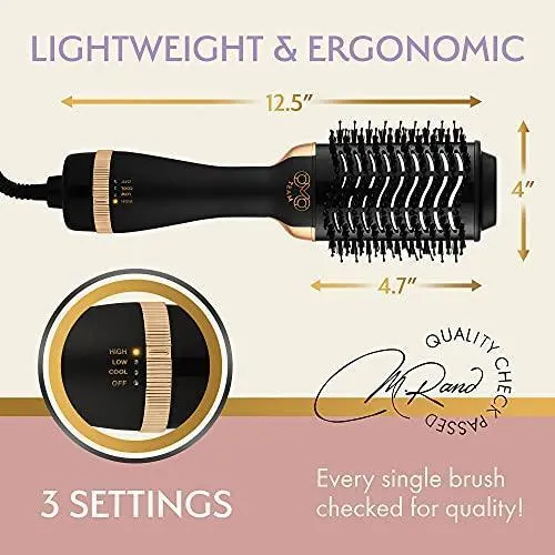 Professional Blowout Hair Dryer Brush, Black Gold Dryer and Volumizer, Hot Air Brush for Women, 75MM Oval Shape