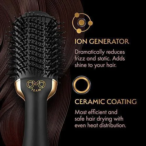 Professional Blowout Hair Dryer Brush, Black Gold Dryer and Volumizer, Hot Air Brush for Women, 75MM Oval Shape