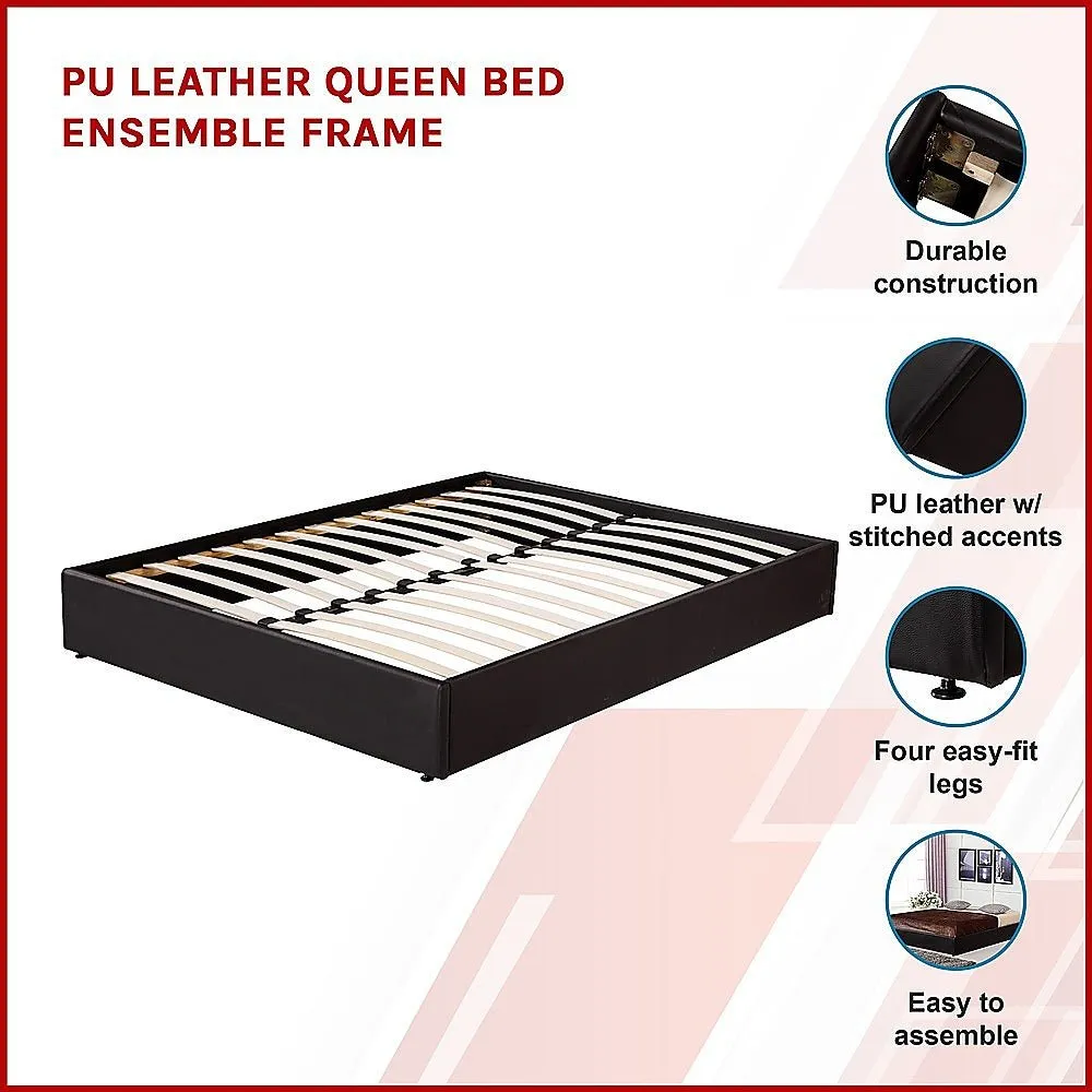 PU Leather Ensemble Queen Bed Frame Black