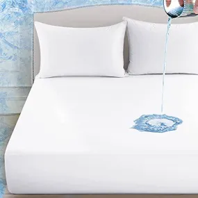 Q-Max 0.43 Arc-Chill Cooling Bed Protector Waterproof Mattress Protector Queen Cover White- Fit Up to 18"