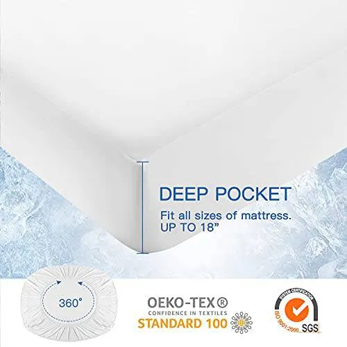 Q-Max 0.43 Arc-Chill Cooling Bed Protector Waterproof Mattress Protector Queen Cover White- Fit Up to 18"