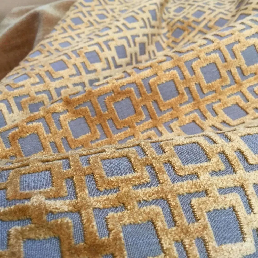 Quattro Amber Gold Geometric Square Lattice Cut Velvet Pillow Cover