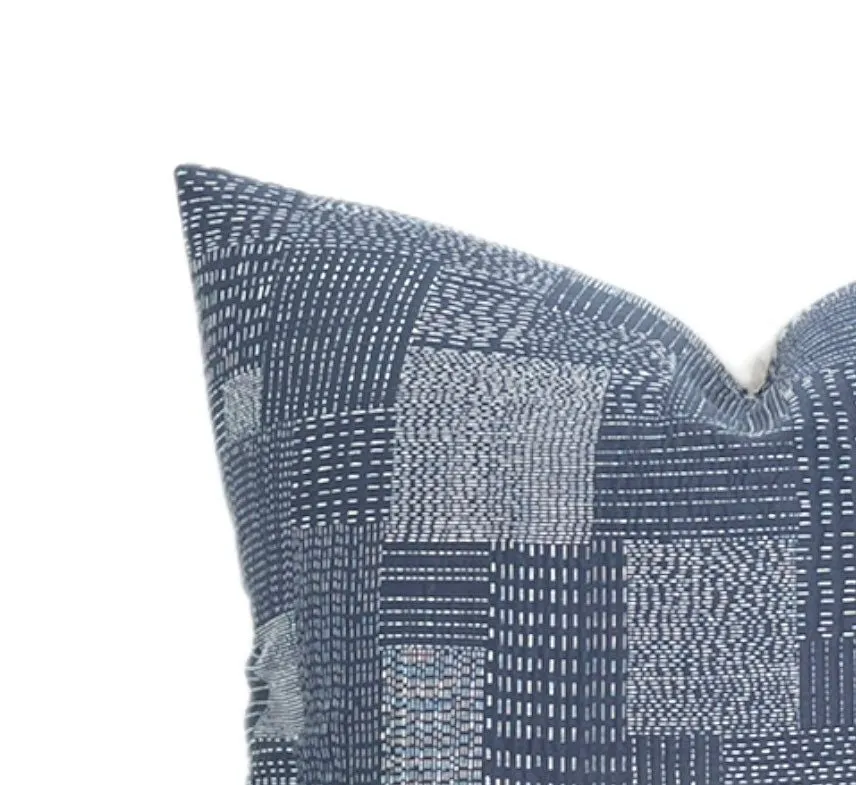 READY TO SHIP Designer Embroidered Indigo Patchwork Pillow Cover