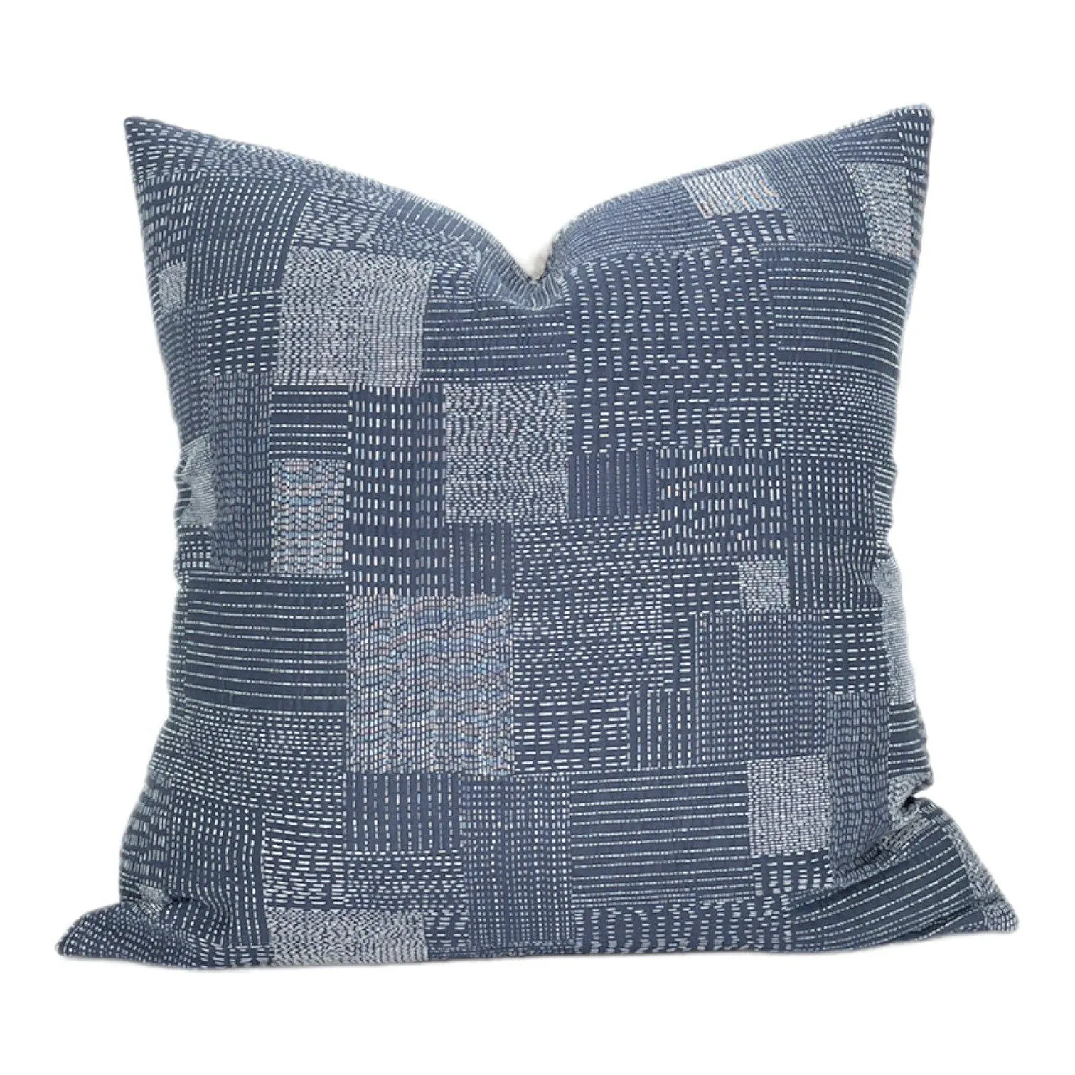 READY TO SHIP Designer Embroidered Indigo Patchwork Pillow Cover