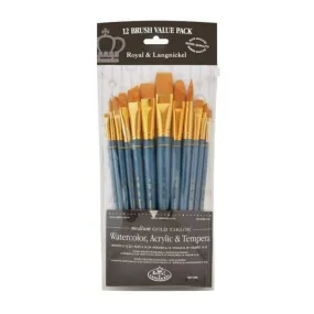 Royal Brush - Gold Taklon Flat Value Pack Brush Set 12 pack