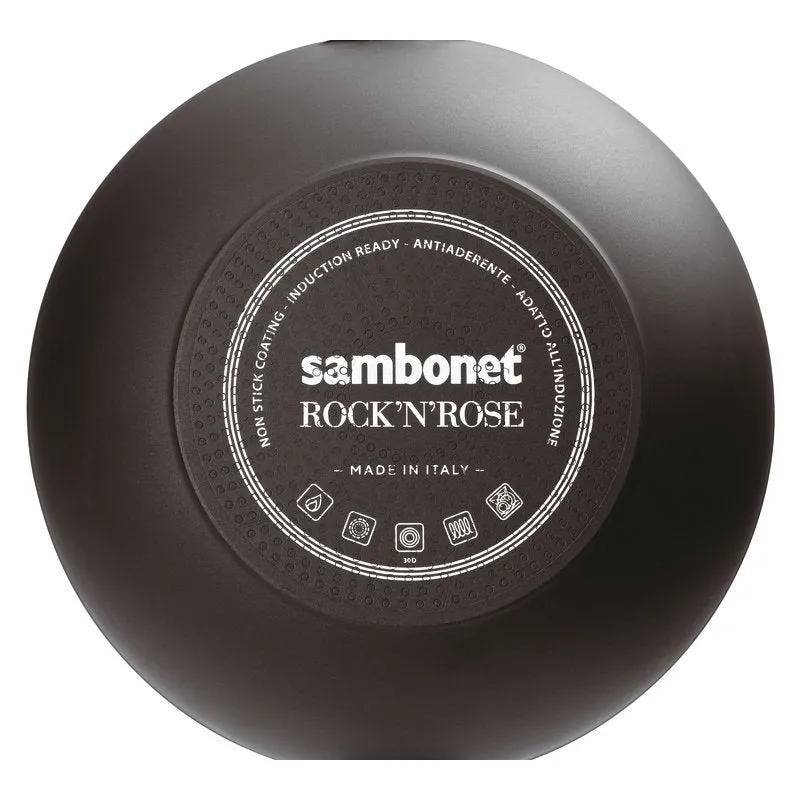 SAMBONET - Wok Spadella con Manico con Coperchio Rock & Rose Black 32cm