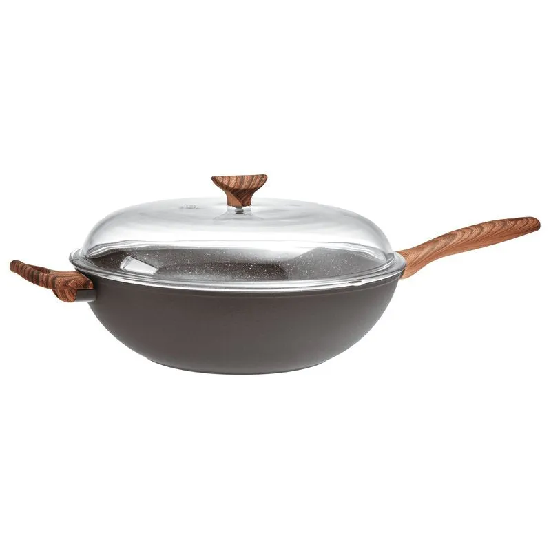 SAMBONET - Wok Spadella con Manico con Coperchio Rock & Rose Black 32cm