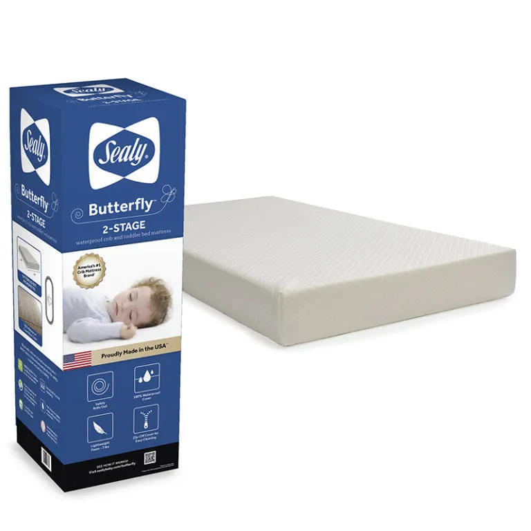 Sealy Butterfly 2-Stage Breathable Knit Crib and Toddler Mattress