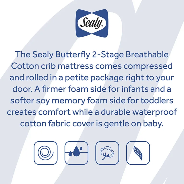 Sealy Butterfly 2-Stage Cotton Crib and Toddler Mattress