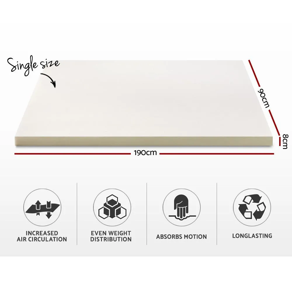 Single Size | Memory Foam Mattress Topper w/Cover 8cm