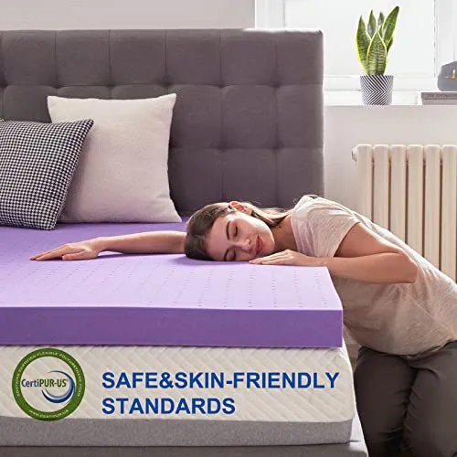 SINWEEK 2 Inch Gel Memory Foam Mattress Topper Ventilated Soft Mattress Pad, Bed Topper, CertiPUR-US Certified, Twin Size, Purple