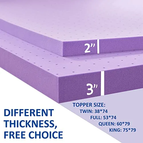 SINWEEK 2 Inch Gel Memory Foam Mattress Topper Ventilated Soft Mattress Pad, Bed Topper, CertiPUR-US Certified, Twin Size, Purple