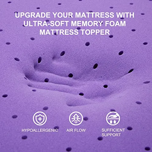 SINWEEK 2 Inch Gel Memory Foam Mattress Topper Ventilated Soft Mattress Pad, Bed Topper, CertiPUR-US Certified, Twin Size, Purple