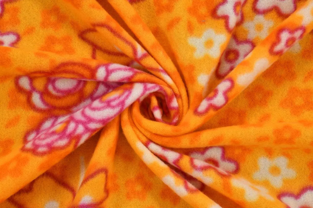 Sky Tex Orange Color Floral Printed 170 TC Woolen Double Bed Blanket with 2 Pillow Covers (Can Be Used As Blanket As Well As Bed Sheet)