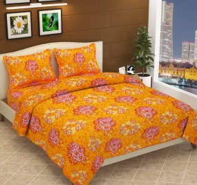 Sky Tex Orange Color Floral Printed 170 TC Woolen Double Bed Blanket with 2 Pillow Covers (Can Be Used As Blanket As Well As Bed Sheet)