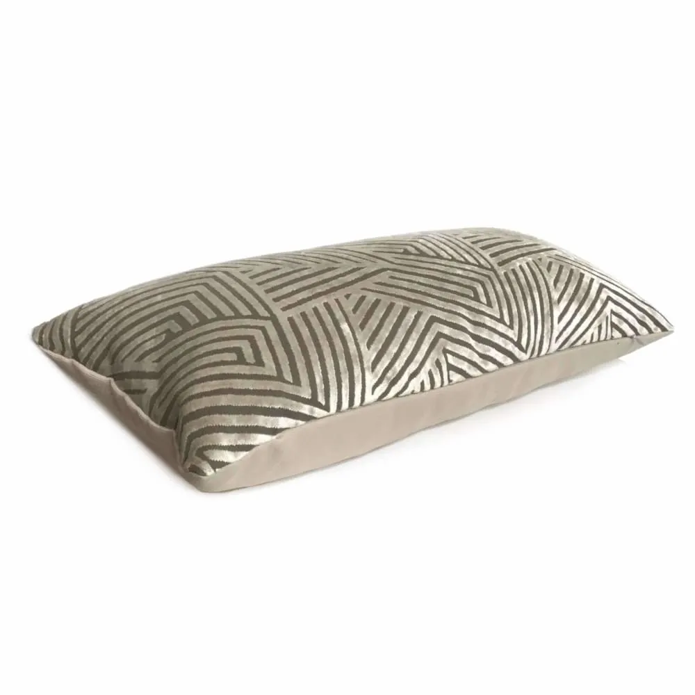 Soho Taupe Beige Cut Velvet Geometric Lines Pillow Cover