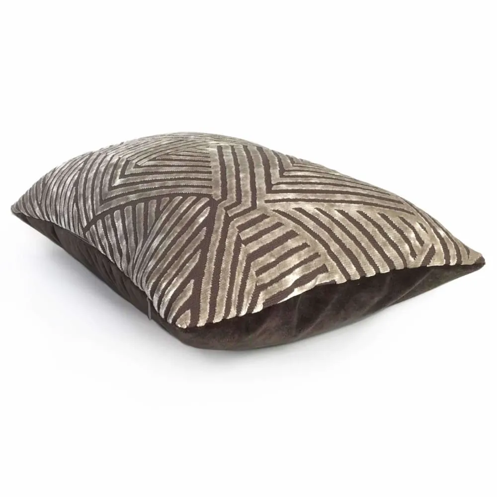 Soho Taupe Beige Cut Velvet Geometric Lines Pillow Cover