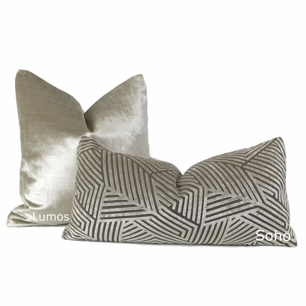 Soho Taupe Beige Cut Velvet Geometric Lines Pillow Cover