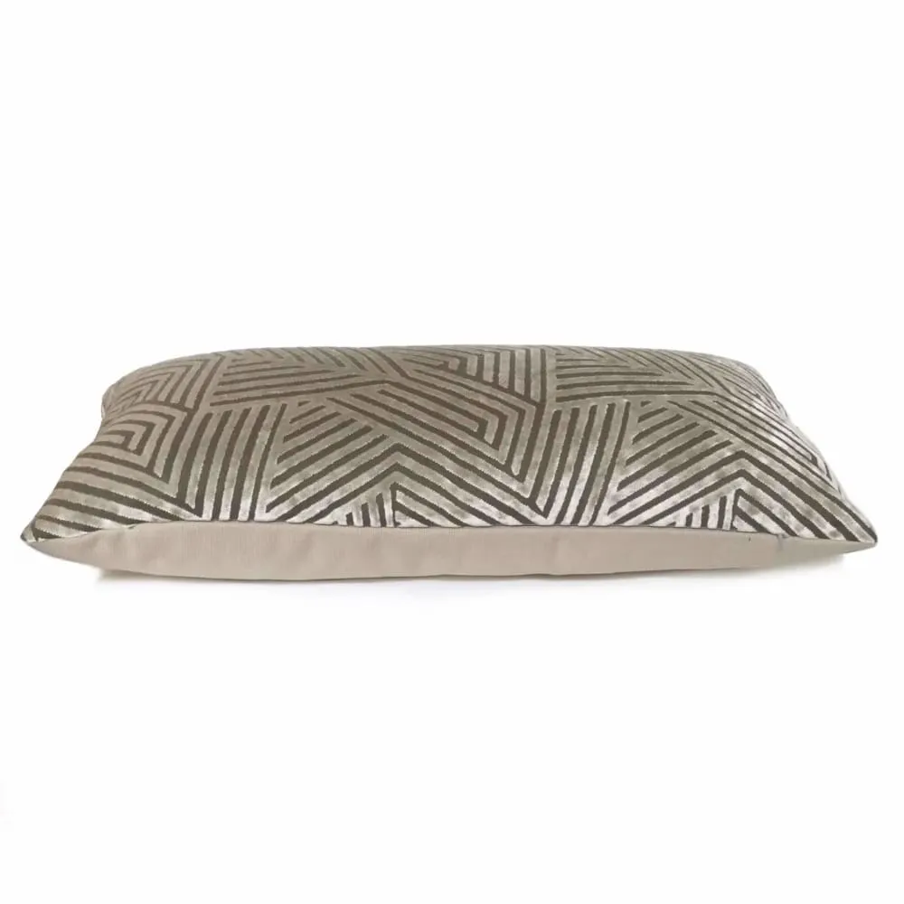 Soho Taupe Beige Cut Velvet Geometric Lines Pillow Cover