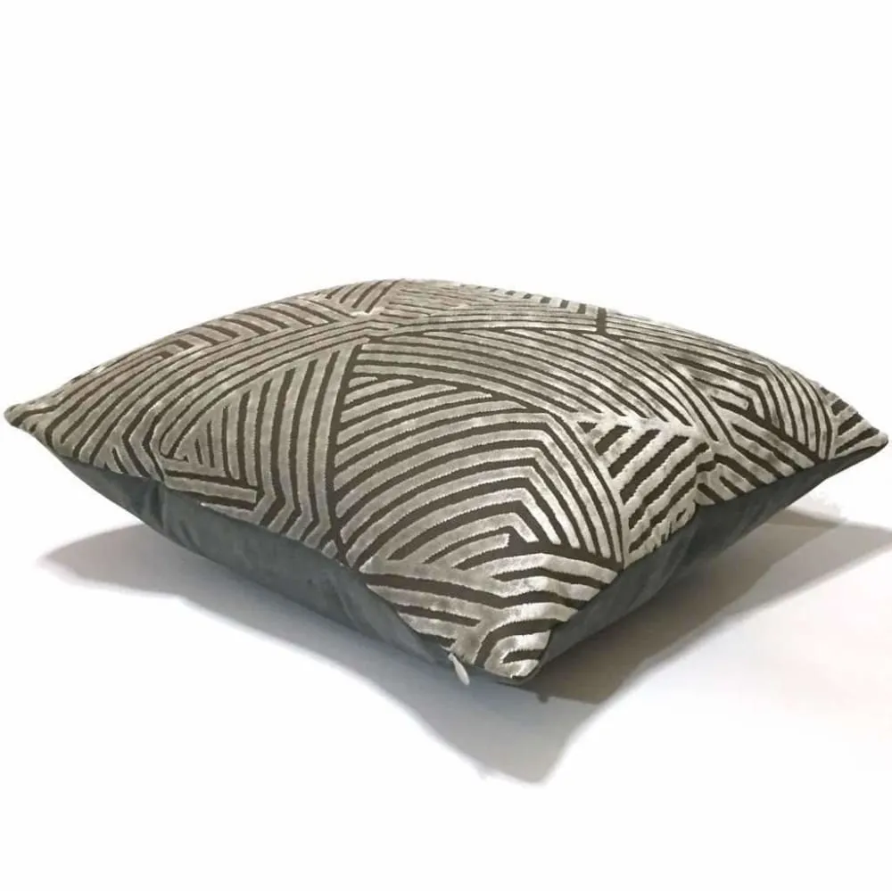 Soho Taupe Beige Cut Velvet Geometric Lines Pillow Cover