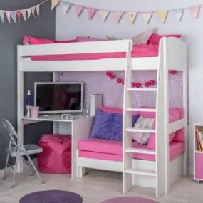 Stompa - UNOS Highsleeper with Pink Sofa & Fixed Desk