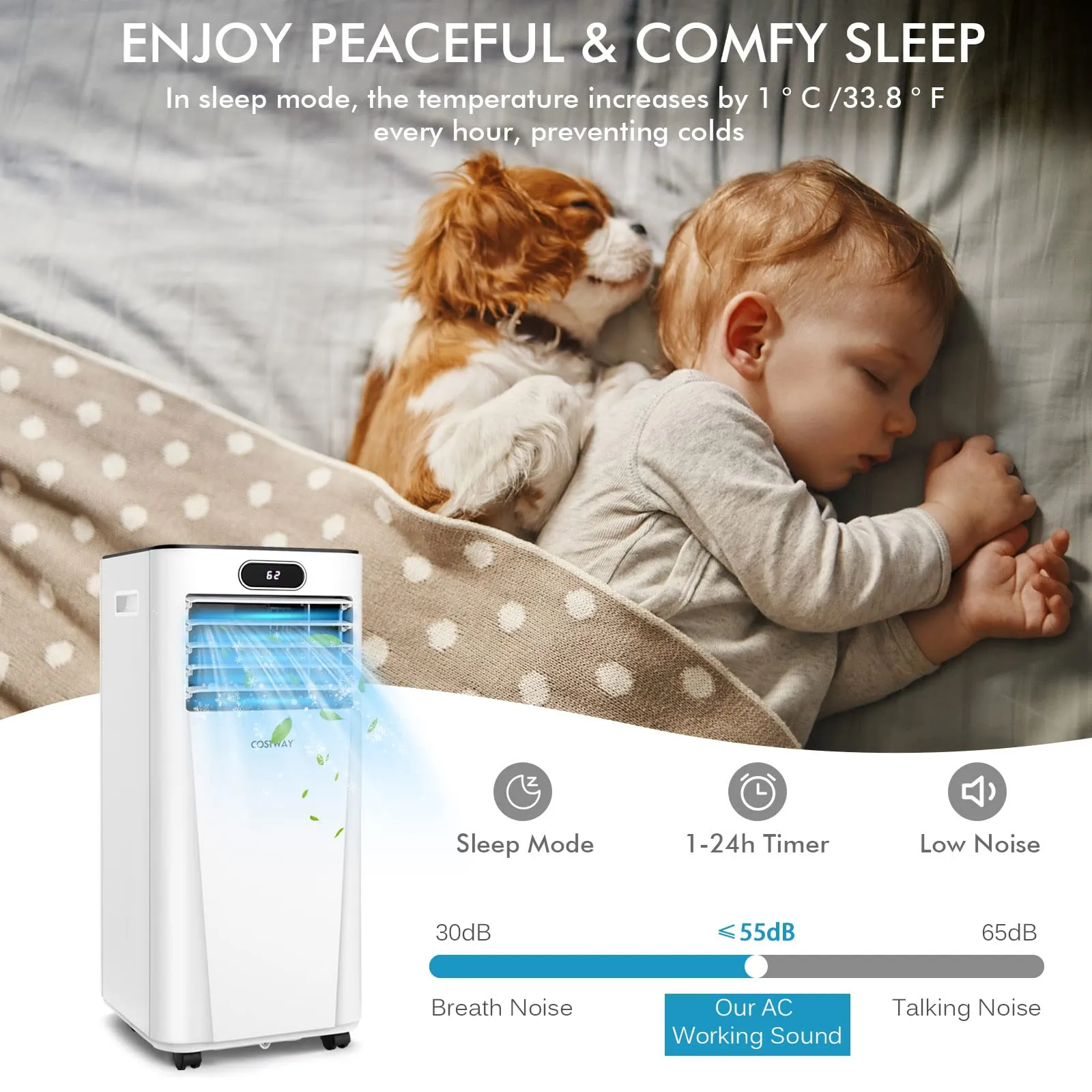 Tangkula 10000BTU Portable Air Conditioner, with Drying, Fan, Sleep Mode, 2 Speeds