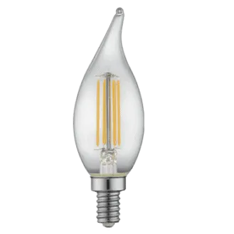 TCP FF11D2522KE12C Flame Tip LED Filament Candelabra Bulb 3W 22K Dimmable Clear