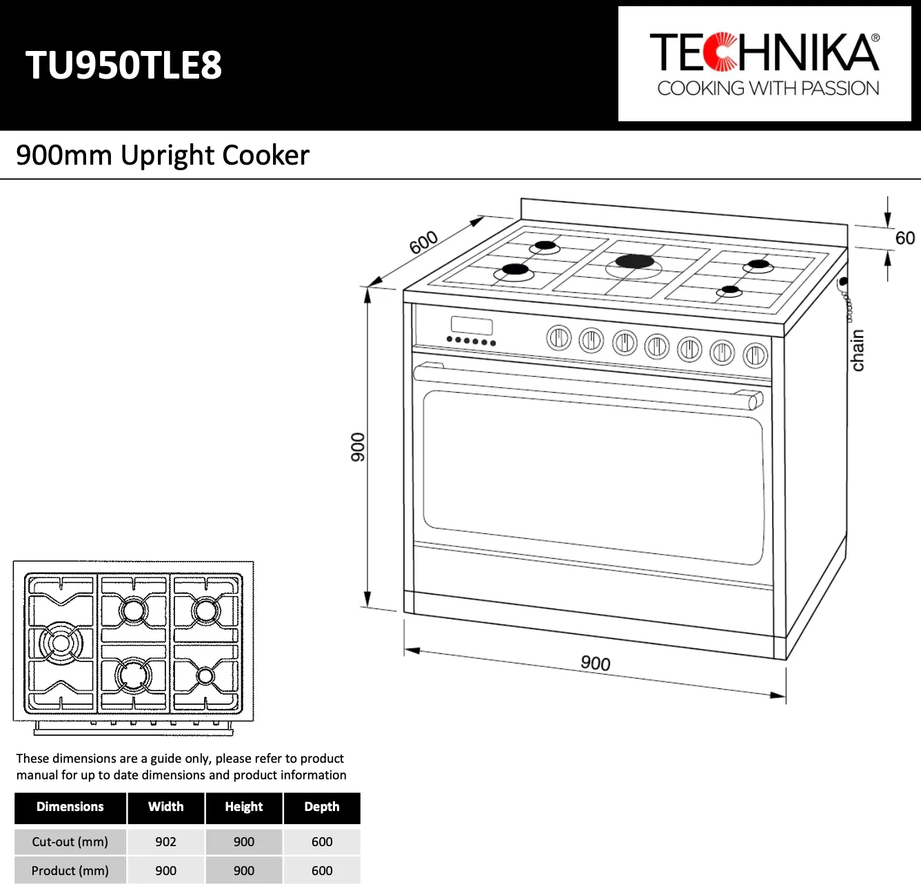 Technika TU950TLE8 90cm Dual Fuel Freestanding Stove