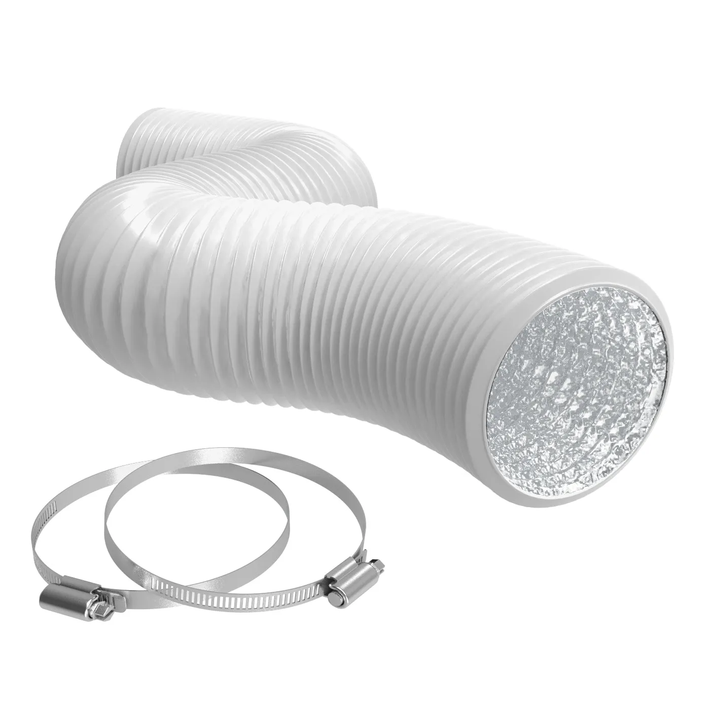 TerraBloom 10" Air Duct - 8 FT Long, White Flexible Ducting with 2 Clamps