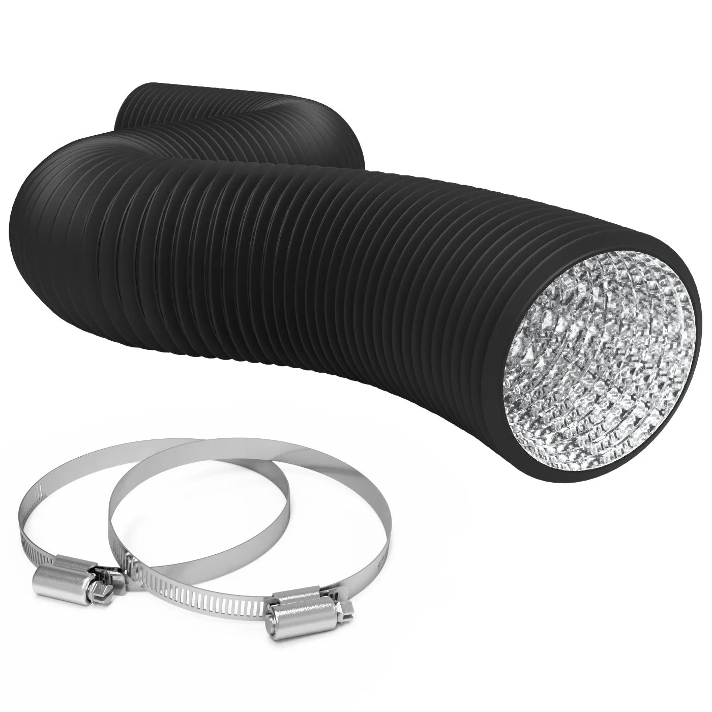 TerraBloom 4" Air Duct - 25 FT Long, Black Flexible Ducting with 2 Clamps