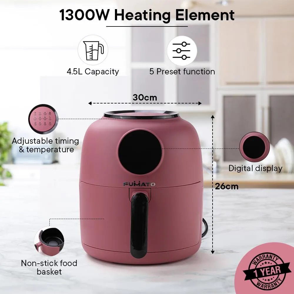 The Better Home Fumato Diwali Gift Set |AirFryer & HandBlender| Air Fry, Blend and Make| Perfect Gifting Kit | Colour Coordinated Sets | 1 year Warranty (Cherry Pink)1300 Watts, 4.5 L