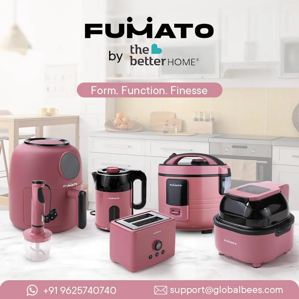 The Better Home Fumato Diwali Gift Set |AirFryer & HandBlender| Air Fry, Blend and Make| Perfect Gifting Kit | Colour Coordinated Sets | 1 year Warranty (Cherry Pink)1300 Watts, 4.5 L