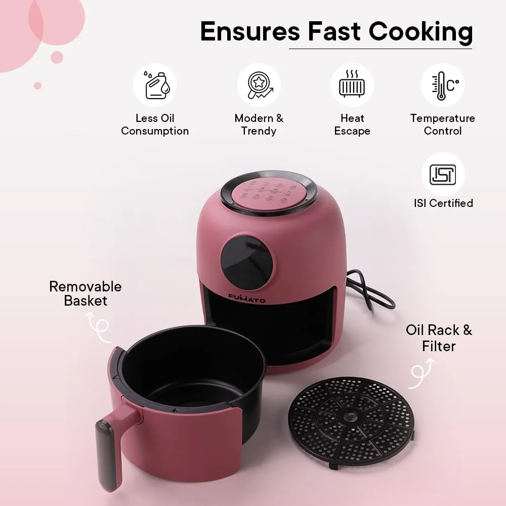 The Better Home Fumato Diwali Gift Set |AirFryer & HandBlender| Air Fry, Blend and Make| Perfect Gifting Kit | Colour Coordinated Sets | 1 year Warranty (Cherry Pink)1300 Watts, 4.5 L