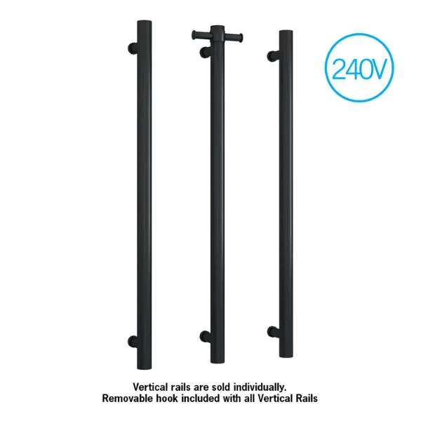 Thermogroup 240V Vertical Single Bar Heated Towel Rail Matte Black