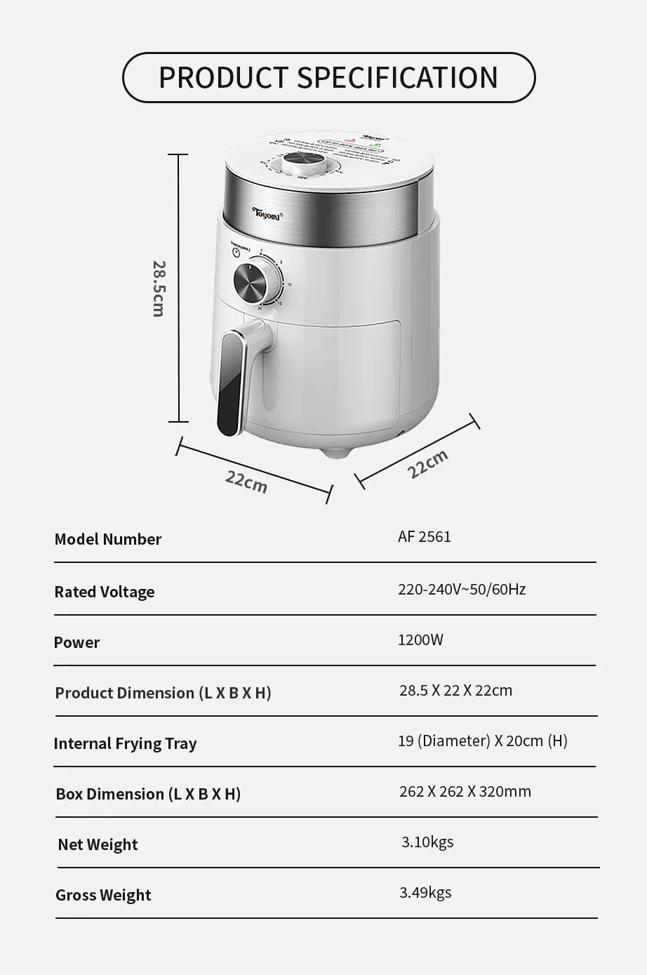 TOYOMI 2.5L Air Fryer AF 2561