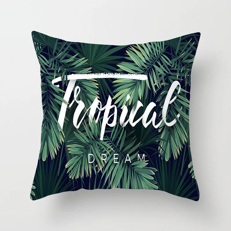 Tropical Leaf Cactus Throw Pillow  Covers