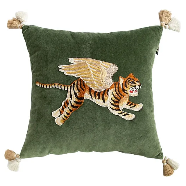 Velvet Flying Tiger Tassel Vintage Inspired Pillow Cover Collection