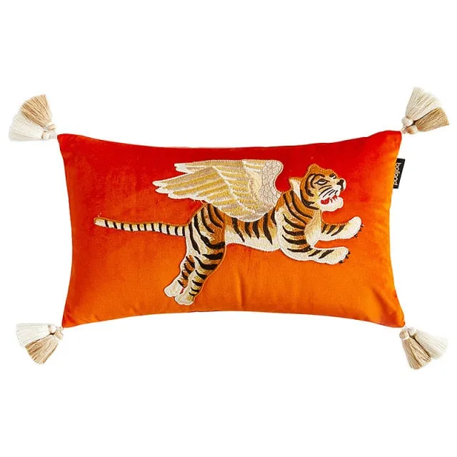 Velvet Flying Tiger Tassel Vintage Inspired Pillow Cover Collection