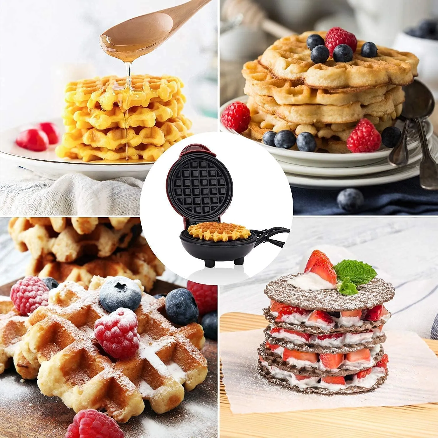 Waffle Maker, Waffle Maker Machine, Waffles Maker, Mini Waffle Maker, Waffle Machine, Waffle Iron, Waffles Maker Machine, Mini waffle Maker for Home, Waffle Maker Electric, Waffle Maker (Red)