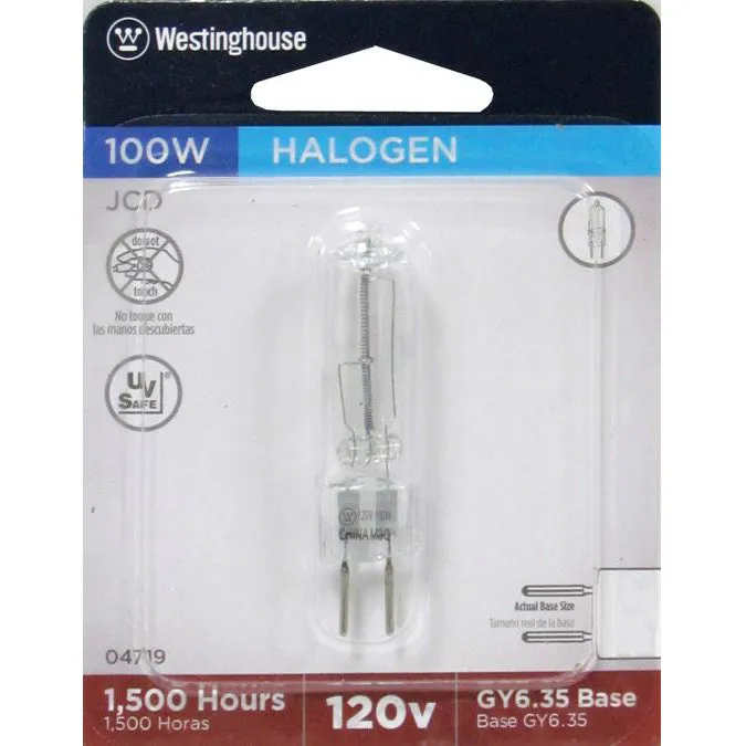 Westinghouse 04719 JCD Halogen T4 Light Bulb, 100W, GY6.35 Base, Clear