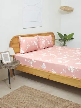 Westside Home Pink Cherry Blossom Double Bed Flat Sheet and Pillowcase Set