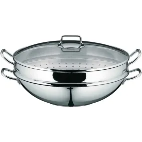 WMF Macao Wok c/Cestello per Cottura Vapore Acciaio Inox 36cm Coperchio