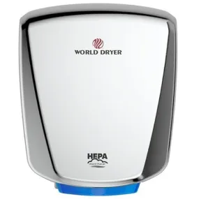 WORLD DRYER® Q-972A2 VERDEdri® Hand Dryer - Polished (Bright) Stainless Steel Automatic Universal Voltage Surface-Mounted ADA Compliant