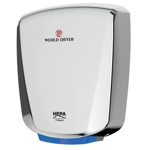 WORLD DRYER® Q-972A2 VERDEdri® Hand Dryer - Polished (Bright) Stainless Steel Automatic Universal Voltage Surface-Mounted ADA Compliant