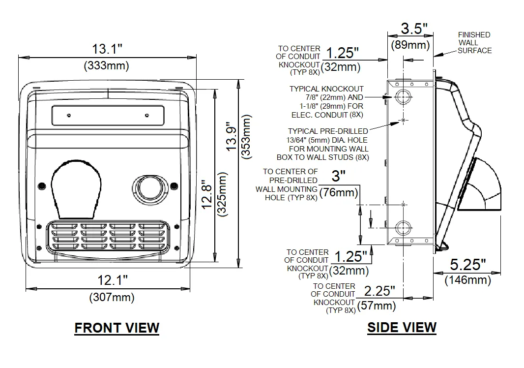 WORLD DRYER® RA5-974 Model A Series Hand Dryer - Cast-Iron White Porcelain Push Button Recessed