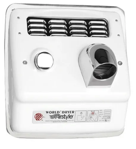 WORLD DRYER® RB7-974 Airstyle™ Model B Series Hair Dryer - Cast-Iron White Porcelain Push Button Recess-Mounted (277V)